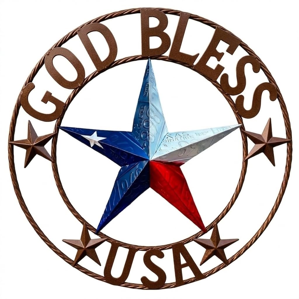 Photo 1 of Nightclawing God Bless USA Metal Wall Decor, Patriotic Texas Star Wall Art, Rustic Farmhouse Outdoor Indoor Decoration for Front Door Porch 4th of July Home Decor, USA Decor (Patriot, 40 Inches)