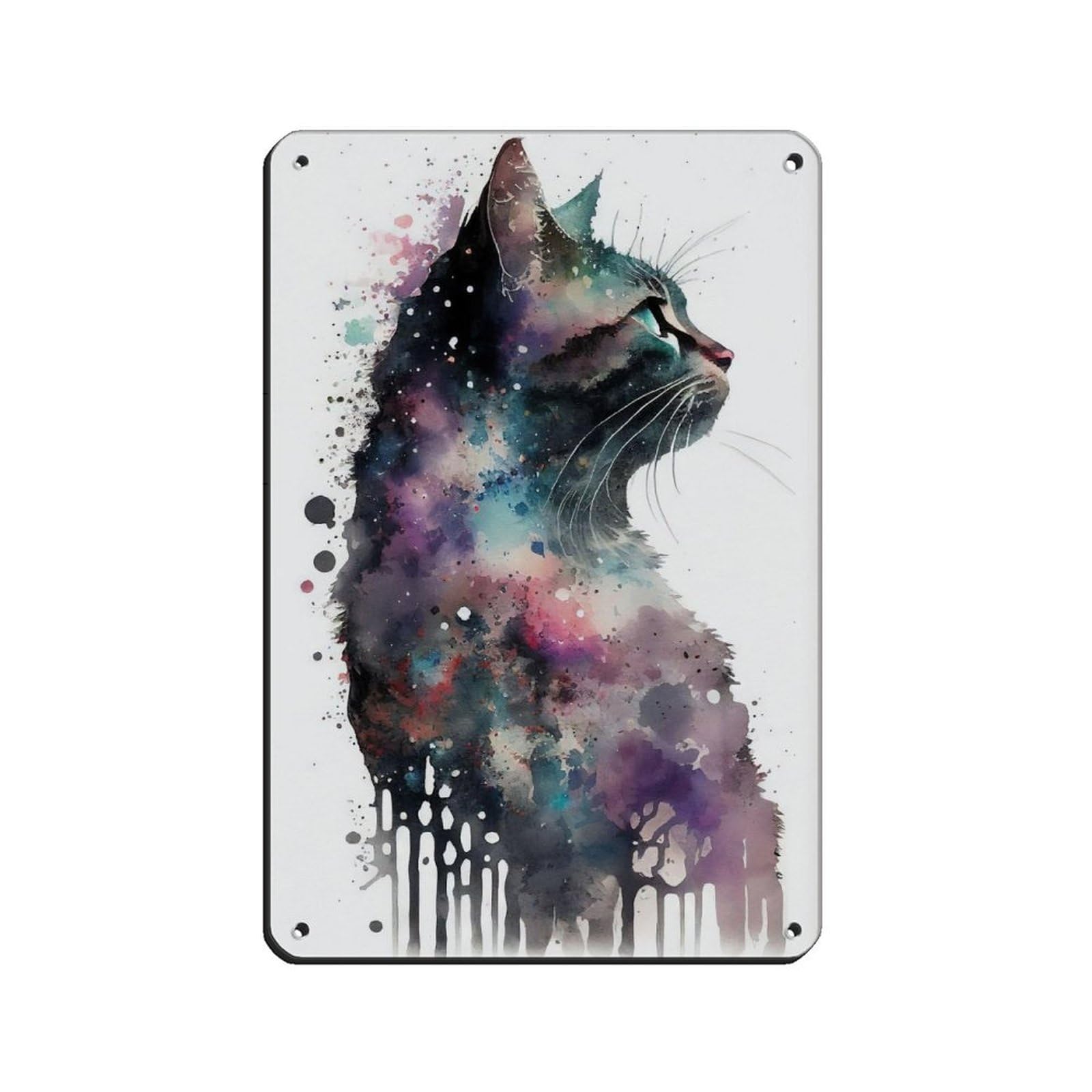 Watercolour Cat Portrait Poster Tin Sign Vintage Metal Pub Club Cafe Bar Home Wall Art Decoration Poster Retro 8x12inch(20x30cm)