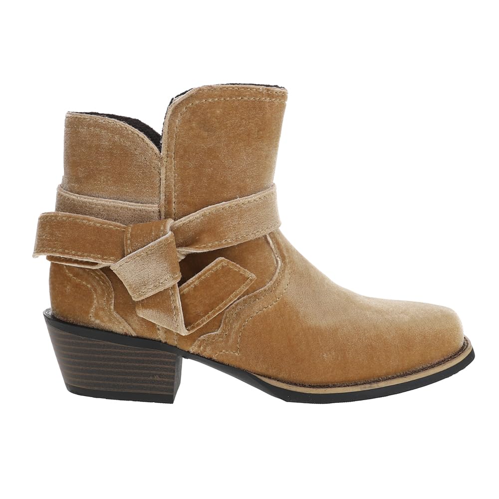 Justin Boots Womens Elana Velvet 6 Inch Square Toe Casual Boots Ankle Low Heel 1-2" - Brown - Size 10.5 B