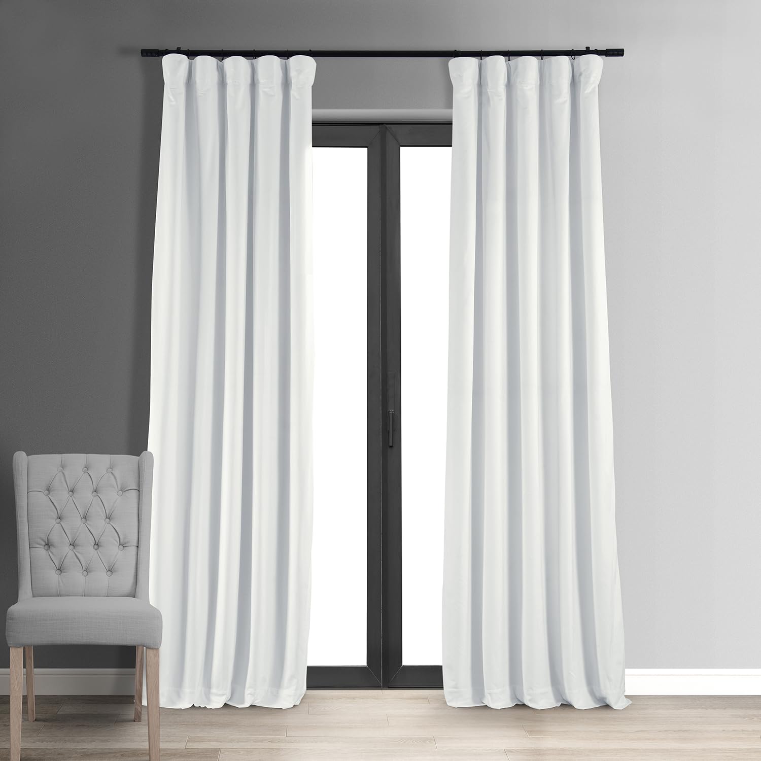 HPD Half Price Drapes Signature Blackout Velvet Curtains 84 Inches Long Heat & Full Light Blocking Blackout Curtain for Bedroom & Living Room (1 Panel), 50W x 84L, Primary White
