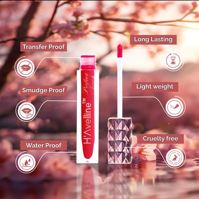 Image of H'Avelline Perfect Touch Velvet Matte Liquid Lipstick - Crimson Cherry Red | Highly Pigmented | Lightweight Smooth Texture | Transfer Resistant | Long Lasting Hydrating Formula