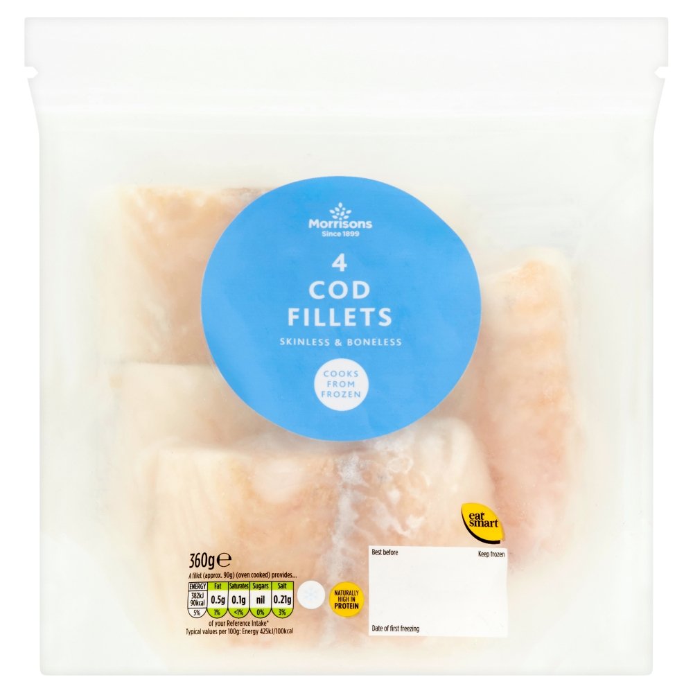 Morrisons Cod Fillets, 4 x 90g (Frozen)