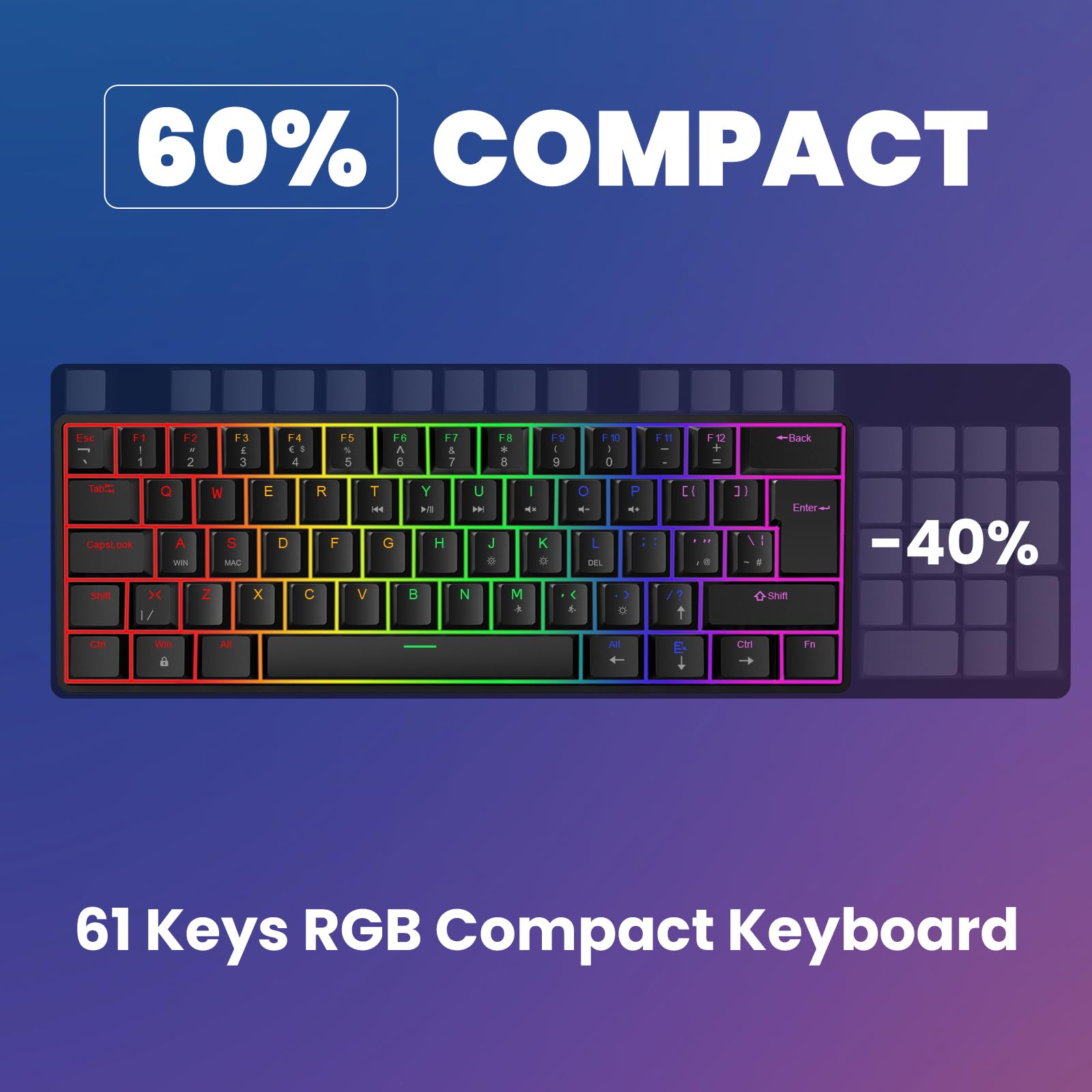 LAMA Combo clavier et souris mécaniques à 60 % pour les jeux, disposition britannique, 61 touches