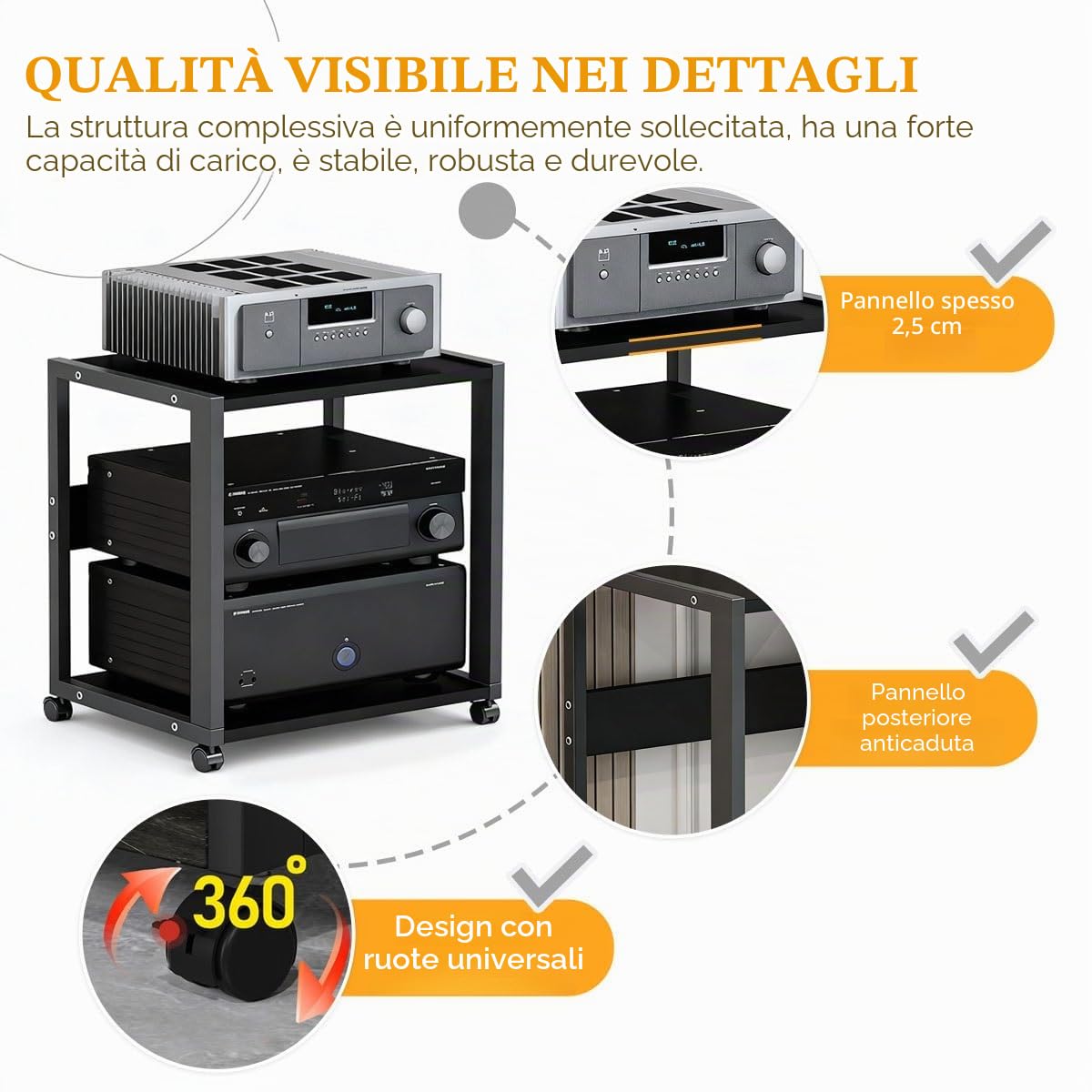 Mobile Stereo Hi Fi Rack Audio con ruote, Audio AV Tower Media Stand 2/3 livelli, supporto per amplificatore CD console(2-layer)