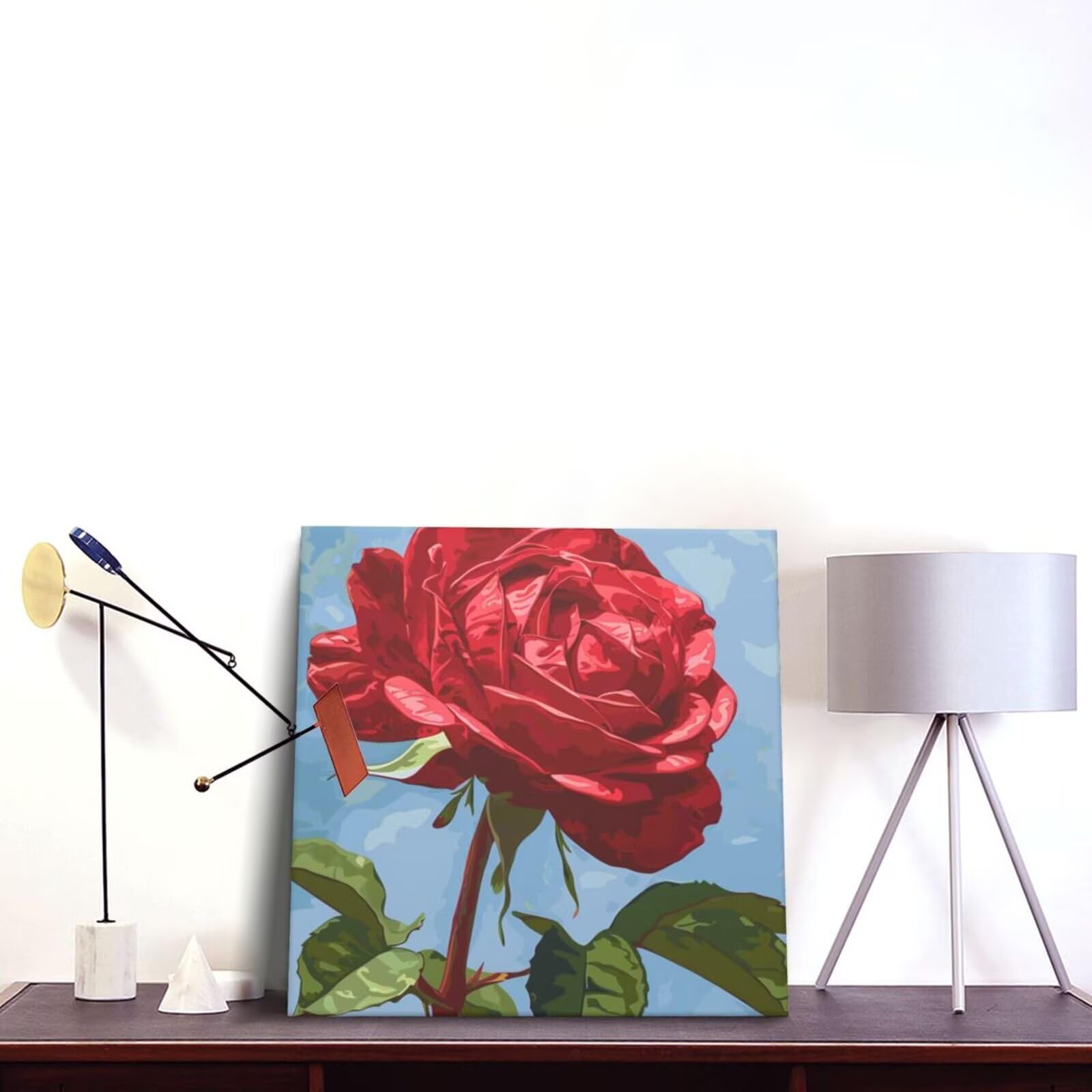 Malen nach Zahlen Erwachsenen-Set, Rose, Blume Malen nach Zahlen für Anfänger, Acryl-Peinture a Numero mit 6 Pinseln, DIY-Ölgemälde Kunsthandwerk für Wanddekoration – (65 x 65 cm, rahmenlos) MK156