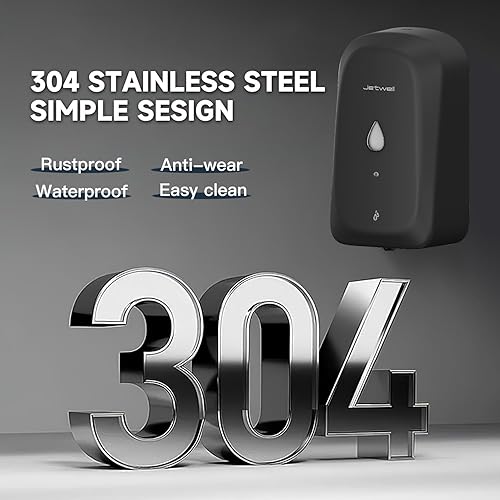 Miniatura 4 de JETWELL Dispensador automático de jabón de manos sin contacto para montaje en pared, funciona con pilas, cubierta de acero inoxidable negro mate,