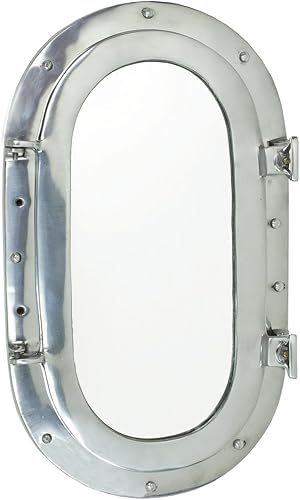Miniatura 1 de Ebros Gift Espejo de pared plegable de aluminio pulido náutico marino ovalado ojo de buey plegable decoración de 19 pulgadas de alto océano marinero
