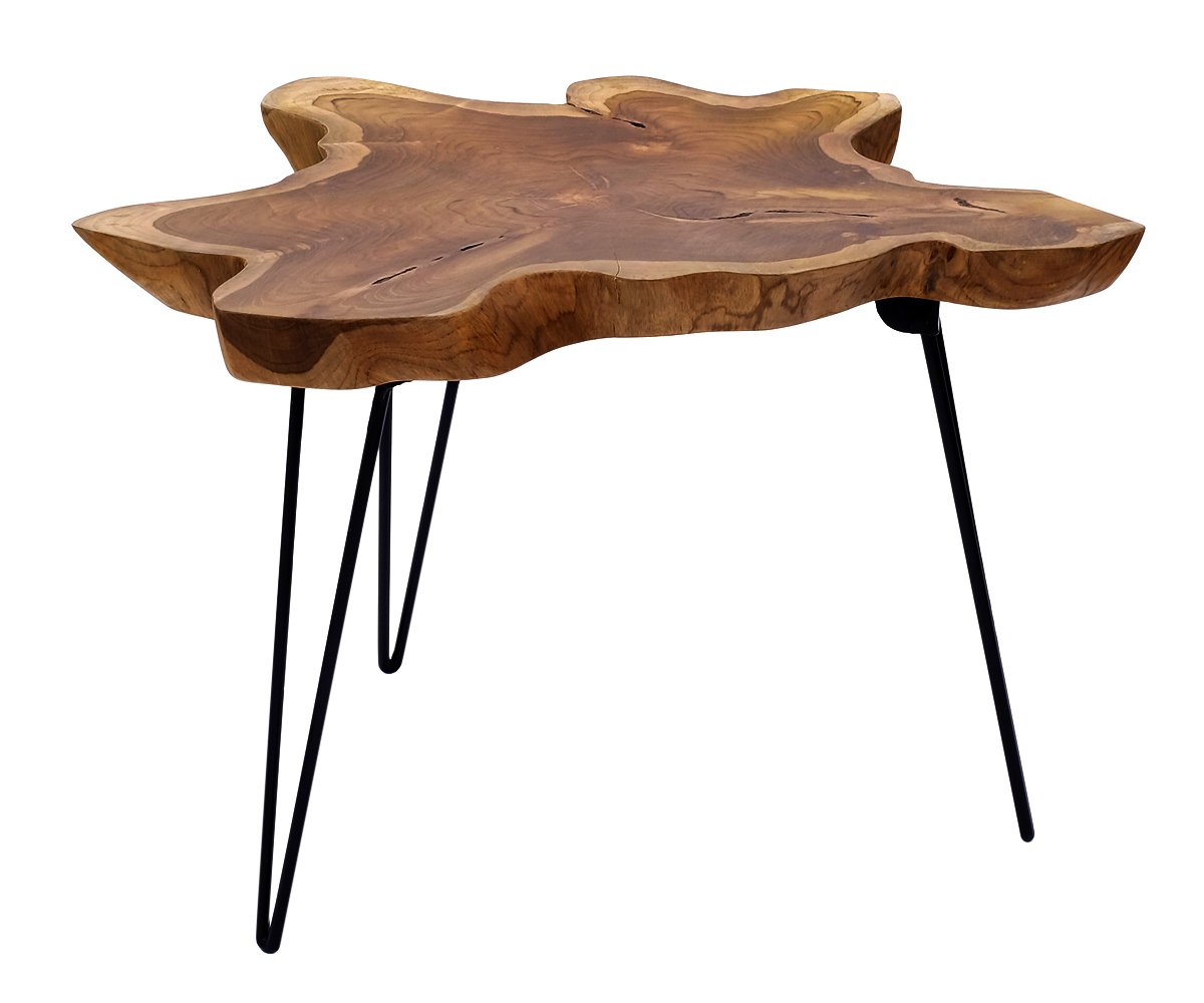 Mesa plegable de madera de teca de diseño para salón, mesa auxiliar de madera, mesa de teca única, sobre estructura de metal, mesa de centro o disco plegable