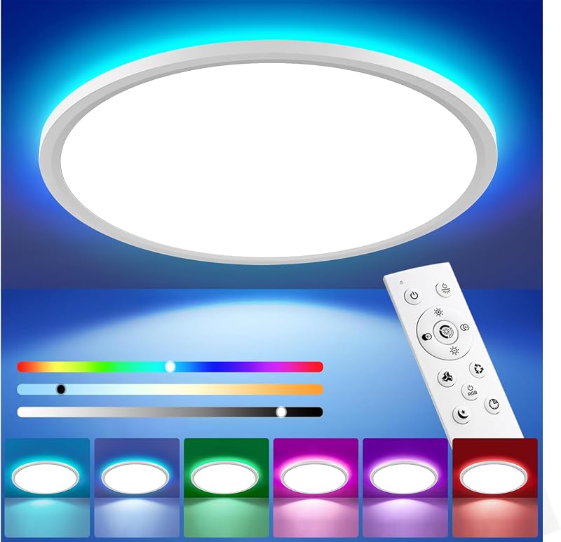 Oumida LED mennyezeti lámpa RGB távirányítóval, 24W, dimmelhető, kerek, hálószoba nappali fürdőszoba