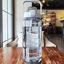 JEBISON Abs Transparent Motivational Water Bottles With Time Marker: Gym Big Bottle Straw & Handle-Leakproof Bpa-Free Fitness Sports Bottle- [2000-Ml]- (SKY BLUE)