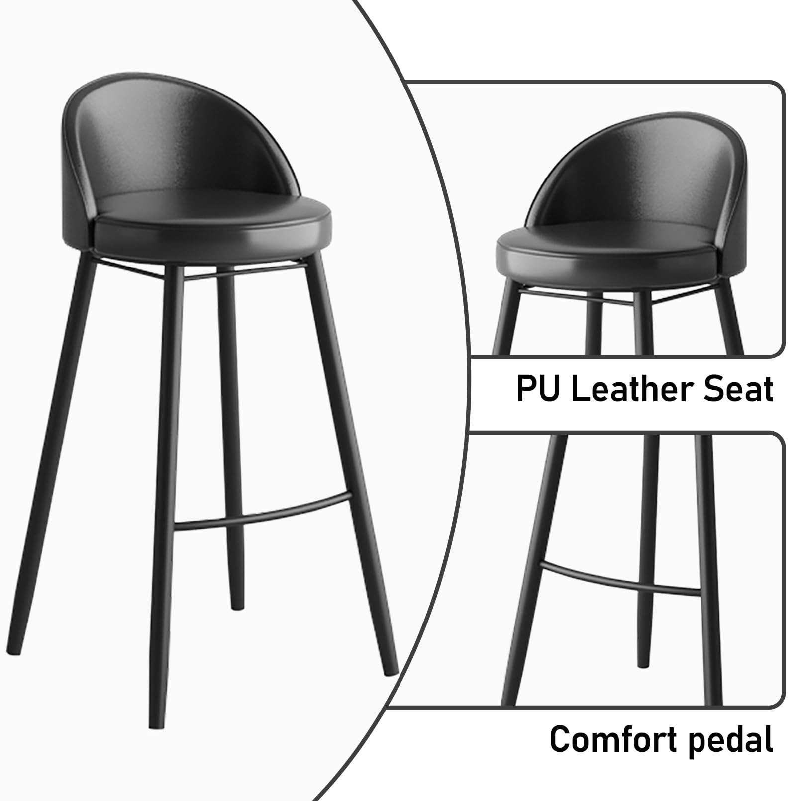 Amazon｜PUレザーカウンター高さバースツール4脚セット、ローバックの