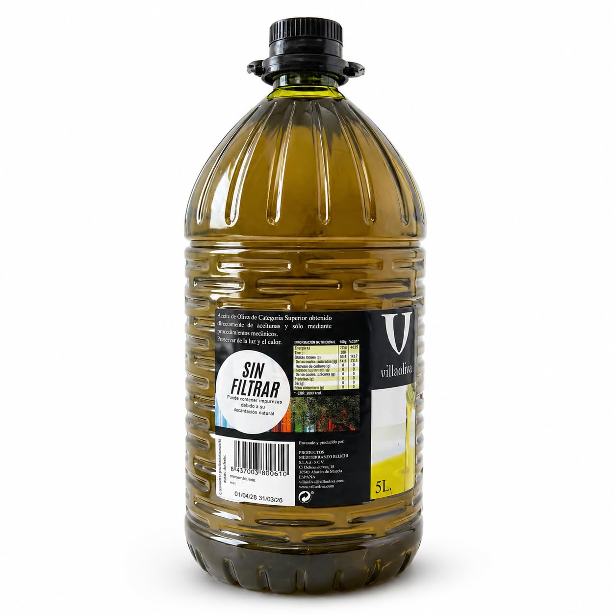 Aceite de Oliva Virgen Extra Sin Filtrar 5L Villaolivo | Cosecha 2025-2026 | Envasado Bajo Pedido | Origen España