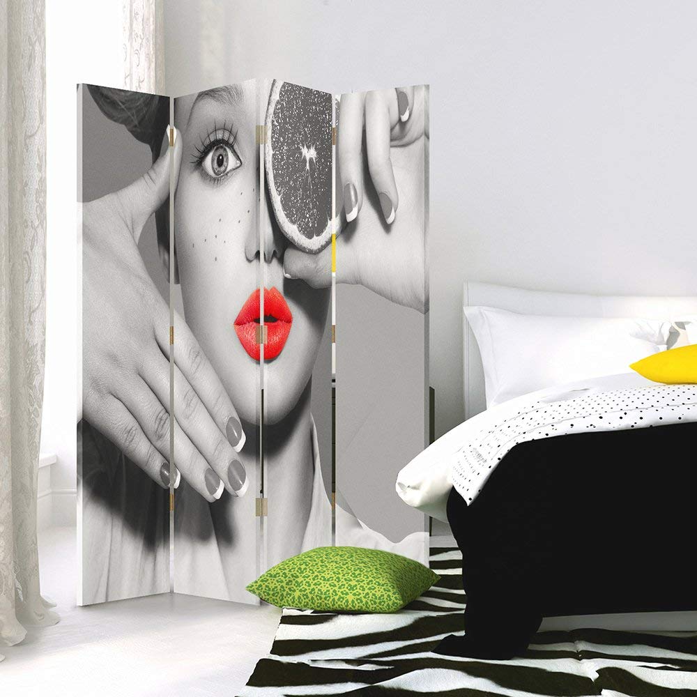Feeby Paravent Femme 145x150 cm Deux Côtés Cloison de séparation Écran Pliant Foto Paravent Interieur Décoratif Mur Espagnol Impression sur Toile Chambre d'enfant Salon Bureau Noir et Blanc