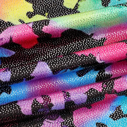 Image of EQSJIU Gymnastics Leotards for Girls Kids Rainbow Mosaic Mermaid Butterfly Stars Leopard Galaxy Tie Dye Cosmos Leopard