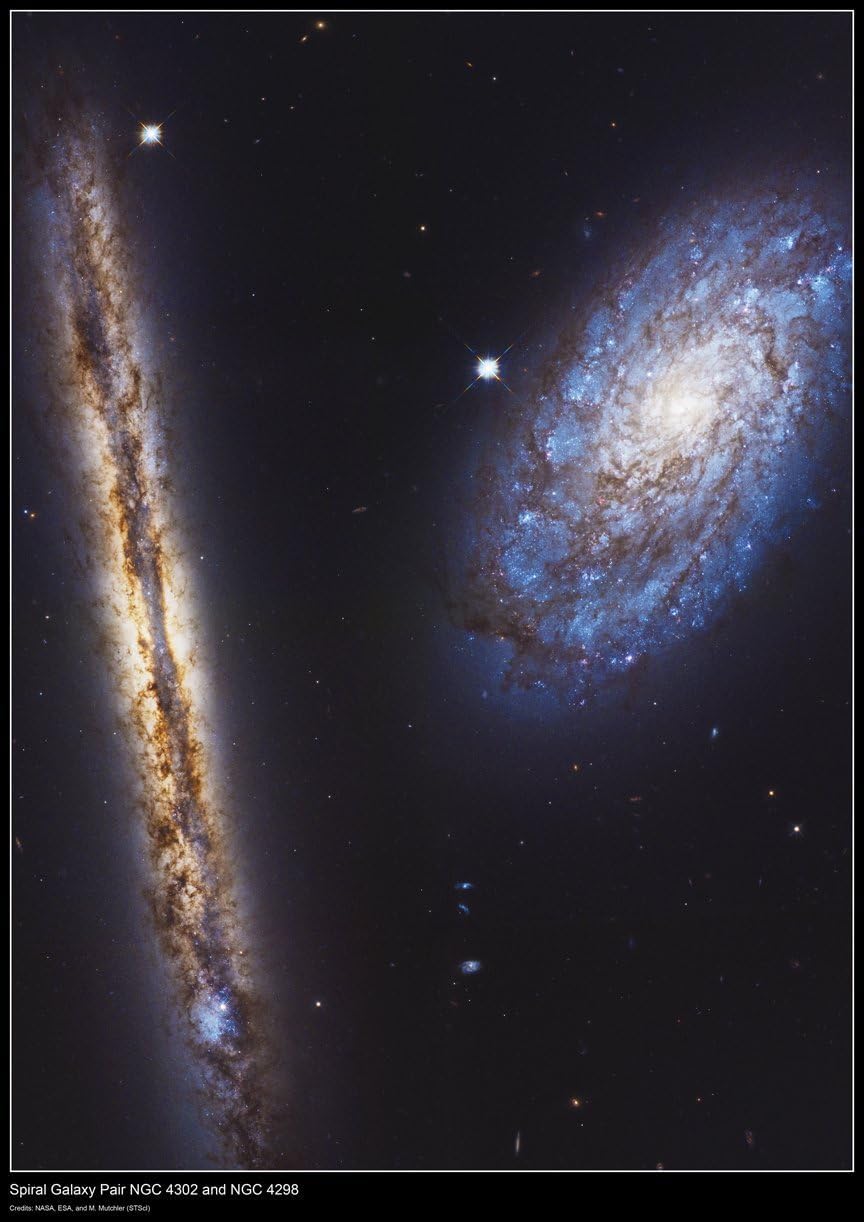 Spiral Galaxy Pair NGC 4302 and NGC 4298 - Hubble Space Telescope Poster - A1 Size - 59.4 x 84.1 cm - Paper Laminated