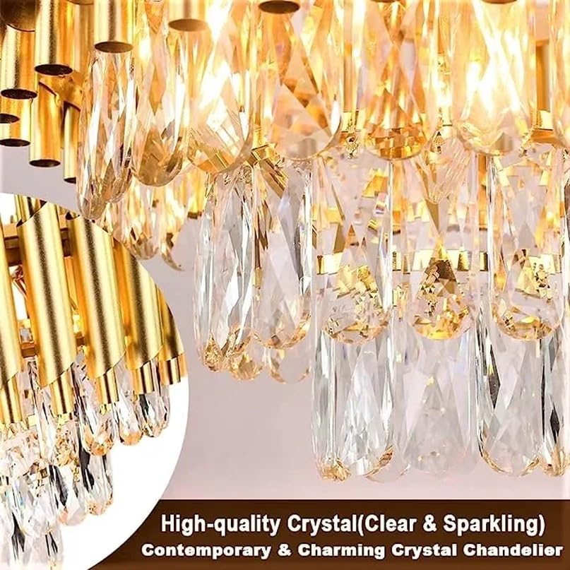 Image of Modern 5-Tiers Crystal Pendant Light Golden Round Ceiling Light Fixture (Antique, 600mm), 3 Colors Led Plate Included Warm White, Natural Light, Golden Chandelier Light (L-60*B-60*H-75 Cm) F