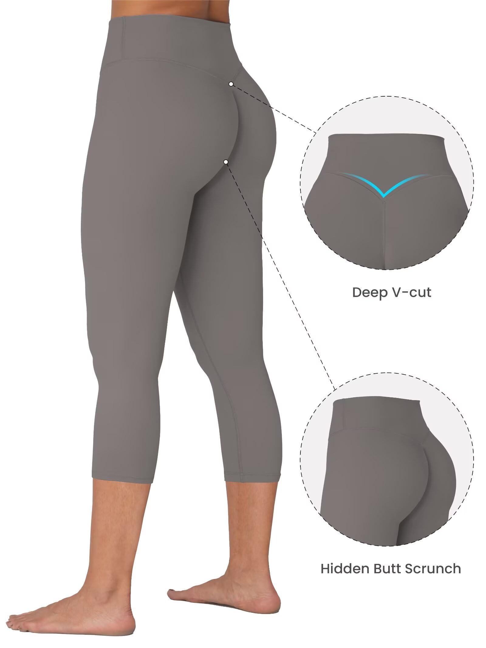 Sunzel Sunzfly Legging capri avec froncement dissimulé au niveau des fesses - Taille haute - Doux - Pour entraînement, gym, yoga - Contrôle du ventre, Gris anthracite, Taille S