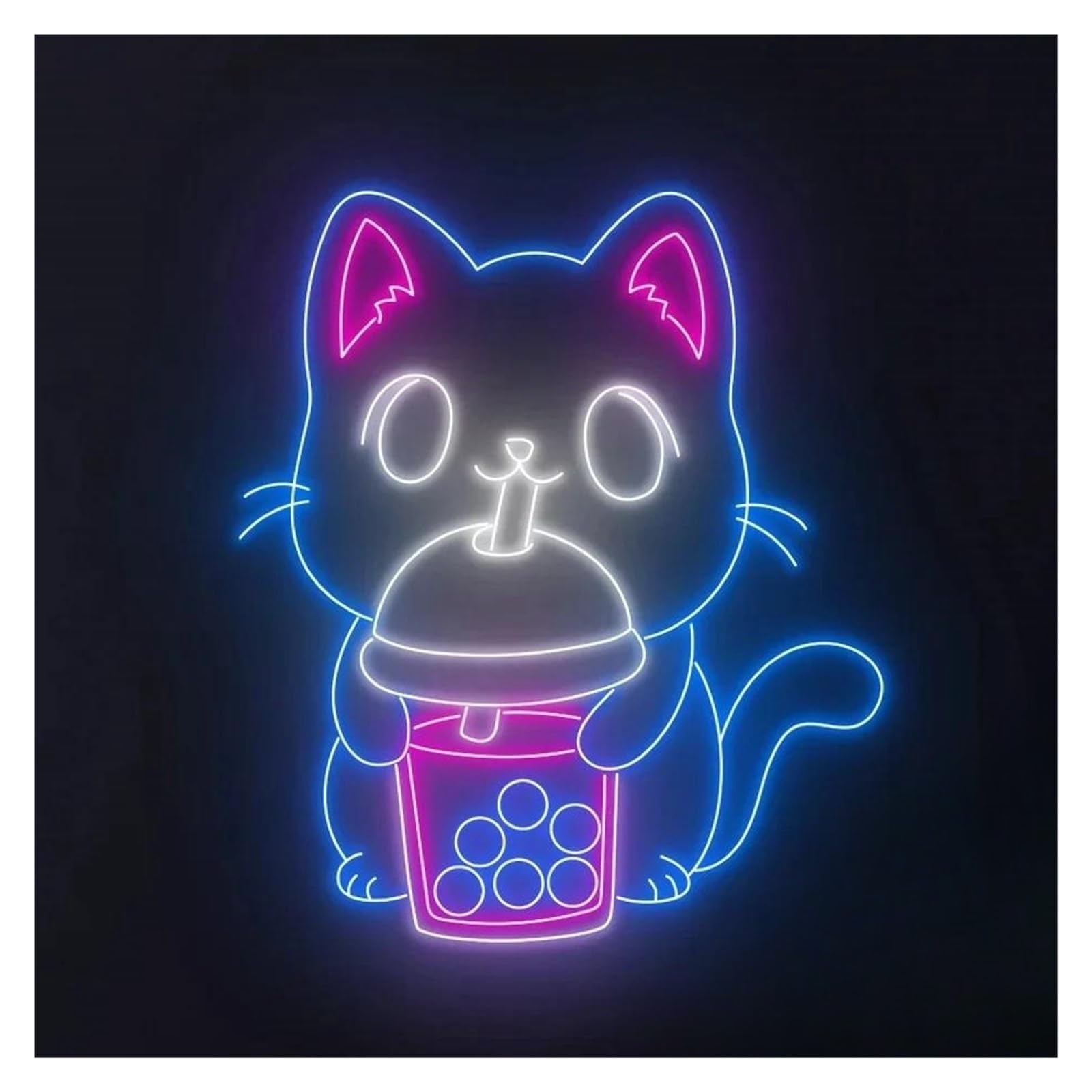 Lemst One Color Signs Lamp Cat Drinking Boba Tea Neon Sign Light Usb Powered For Bubble Tea Milk Tea Drink Shop Coffee Room Wall Decor 38Cmx28cm