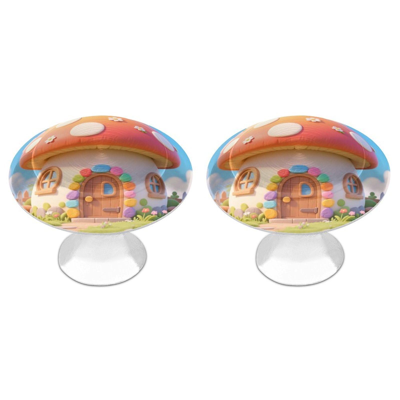 DWVTSLH Cute Mushrooms Cabinet Handles 2 Pack Stainless Steel Kitchen Drawer Pulls with Installation Screws Round Dresser Drawer Knobs 1.1 Inch Modern Cabinet Hardware Door Handles