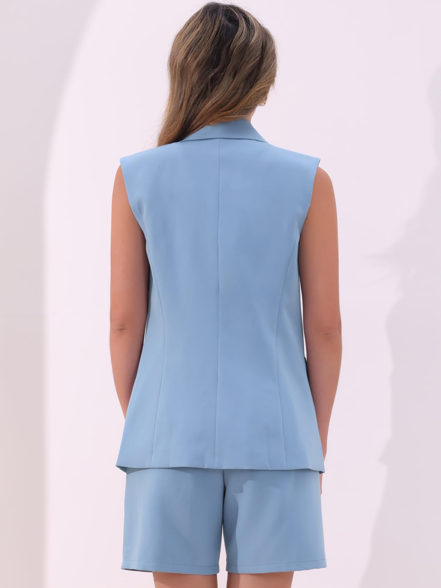 Allegra K Femme Ensemble Short Veste Blazer sans Manches Tailleur | Coupe Légère avec 2 Poches Rabat et Poches Latérales Silhouette Flatteuse pour Toutes Morphologies