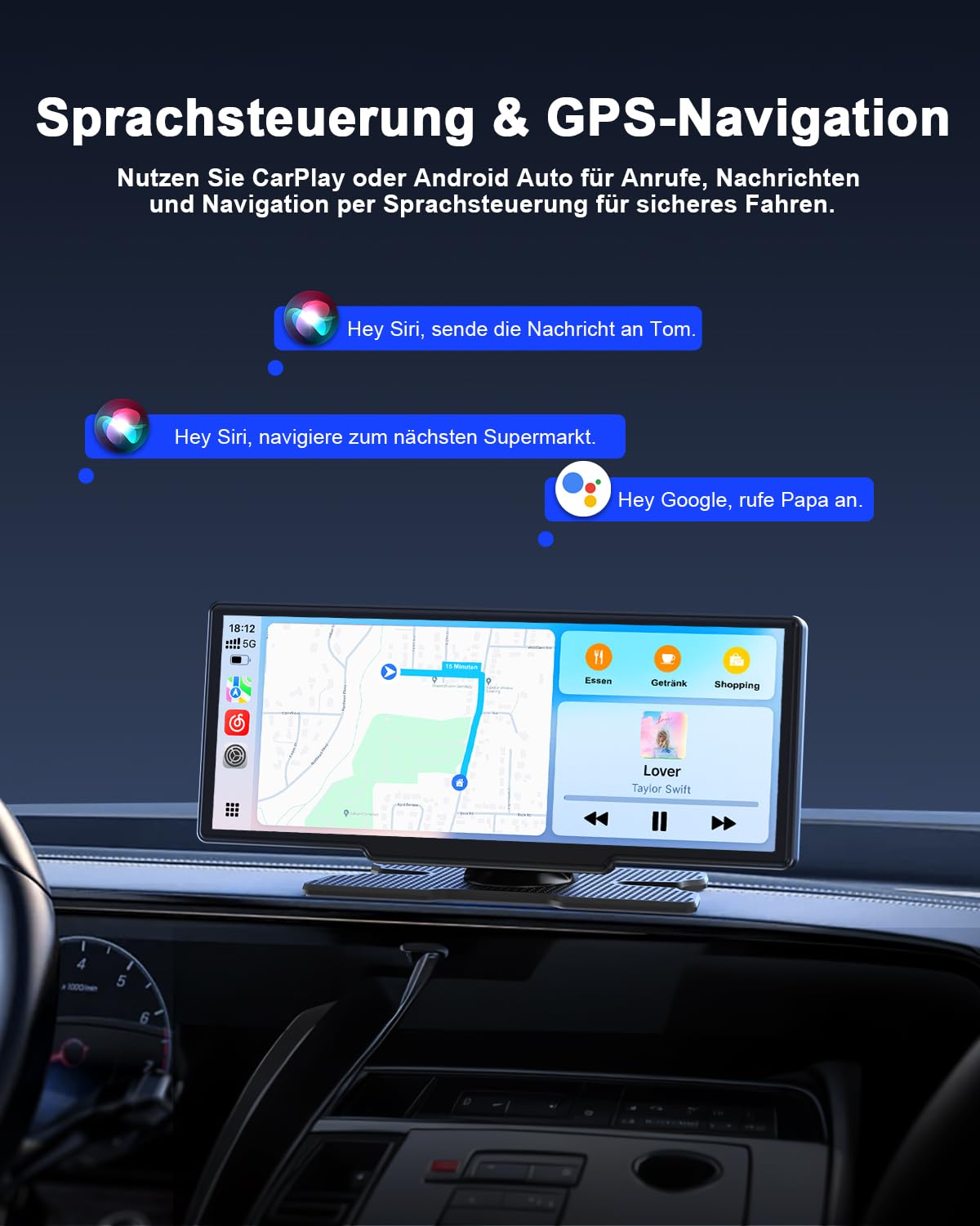 Avylet 8,1" Wireless Carplay Display für Android Auto&Apple Carplay, Tragbares IPS Bildschirm mit IP67 Rückfahrkamera, OTA-Updates, GPS, Mirror Link, Bluetooth 5.0, FM/AUX, Plug & Play für PKW LKW SUV