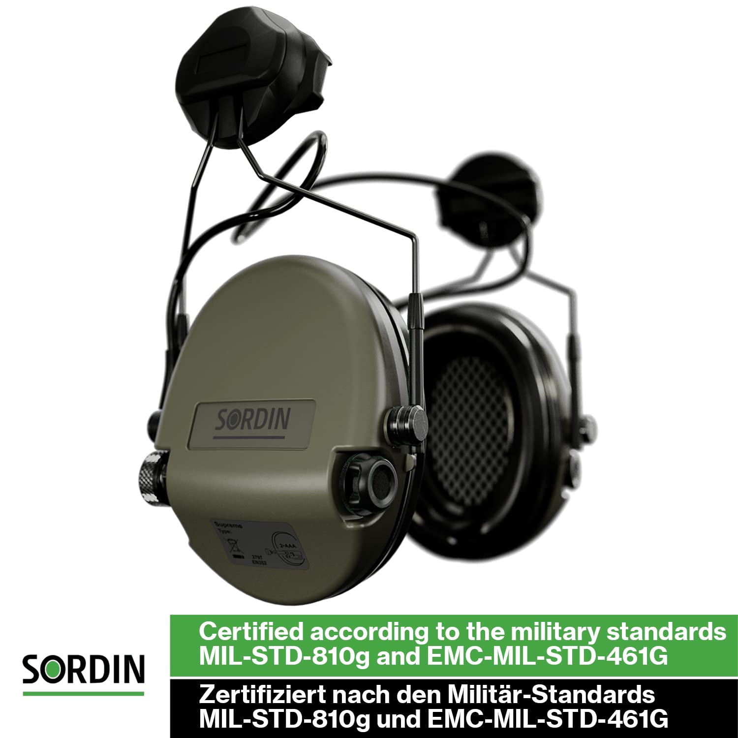 Sordin MIL AUX Slim Gehörschutz - aktiver Militär-Gehörschützer - Schaum-Kissen & Helm-ARC-Konnektor