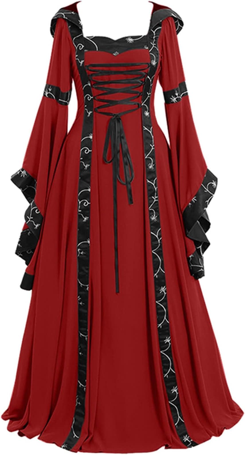 Medieval Dress for Women Vintage Renaissance Costumes Pirate Peasant Dresses Floor Length Halloween Long Dresses