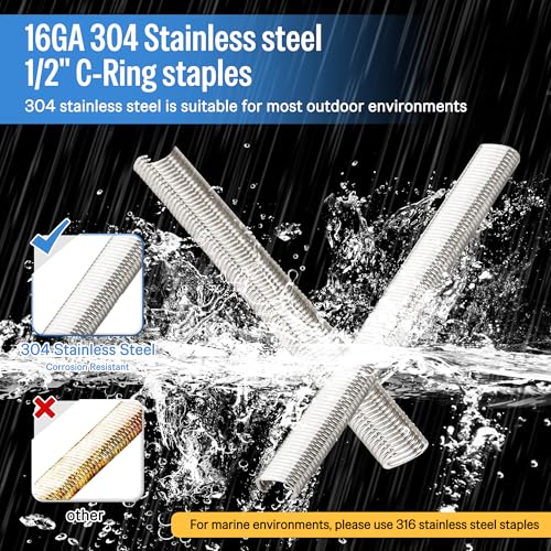 Image of meite 16 Gauge 1 /2 inch Hog Rings, 304 Stainless Steel Hog Ring Staples for SC760C Hog Ring Stapler, C Ring Staples for Outdoor Pet Cages, Coastal Fencing, Marine Netting (3,600 Counts)