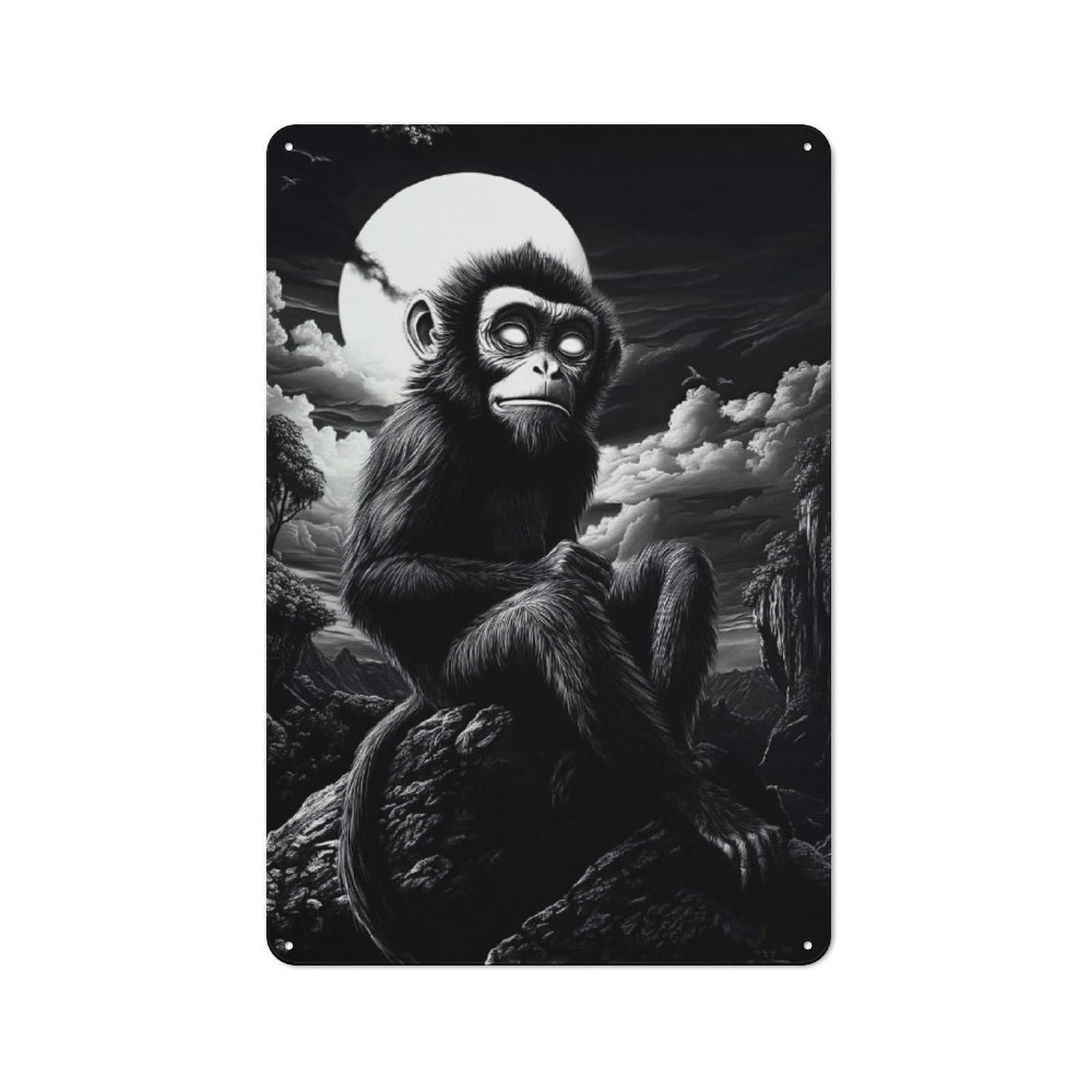 Junmoney Style-2 Country Metal Sign With Monkey Under The Moon Design 30X20cm, Barn Style Rustic Kitchen Decor For Farmhouse Kitchen, Pantry Or Dining Area