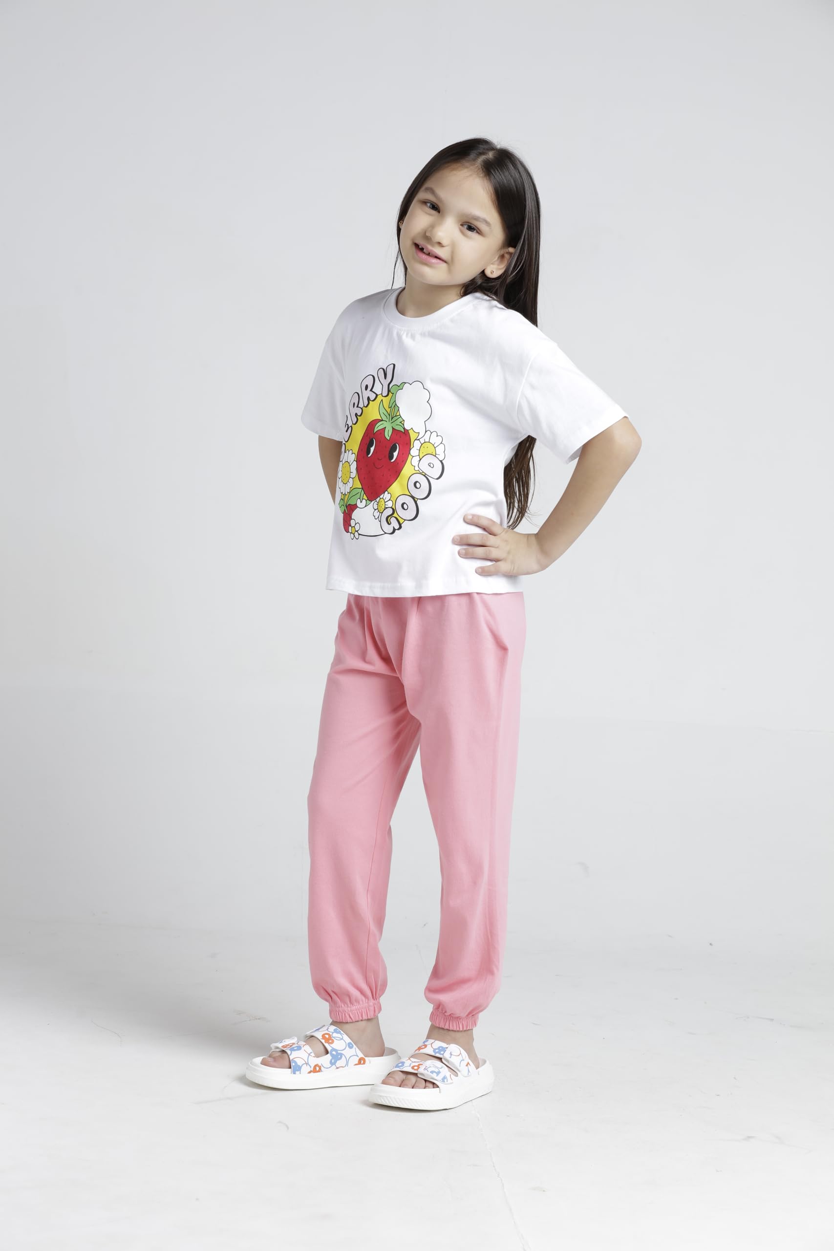 T2F Conjunto de ropa de algodón estampado de camiseta y pantalón para niñas (paquete de 3)