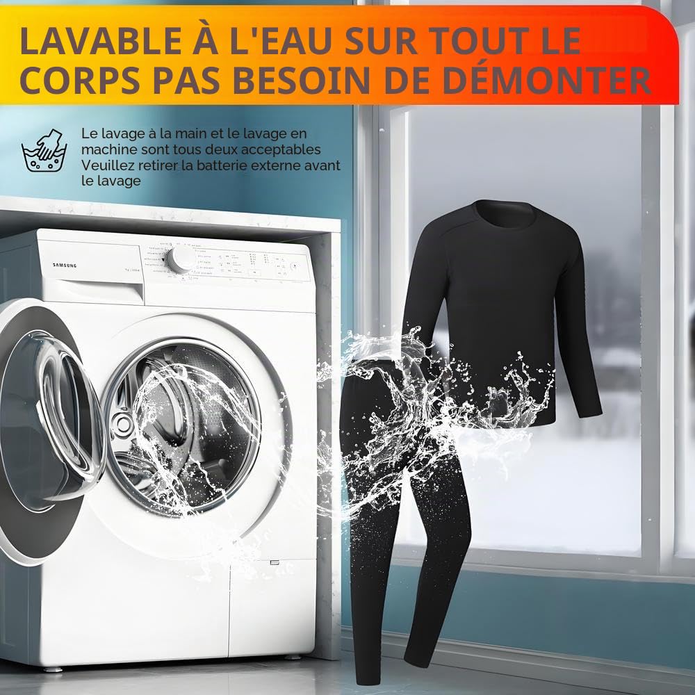 Ensemble de sous-vêtements Thermiques Chauffants pour Homme et Femme Chargement USB 42 Zones Intelligent, pour l'hiver et Le Froid & S/4XL