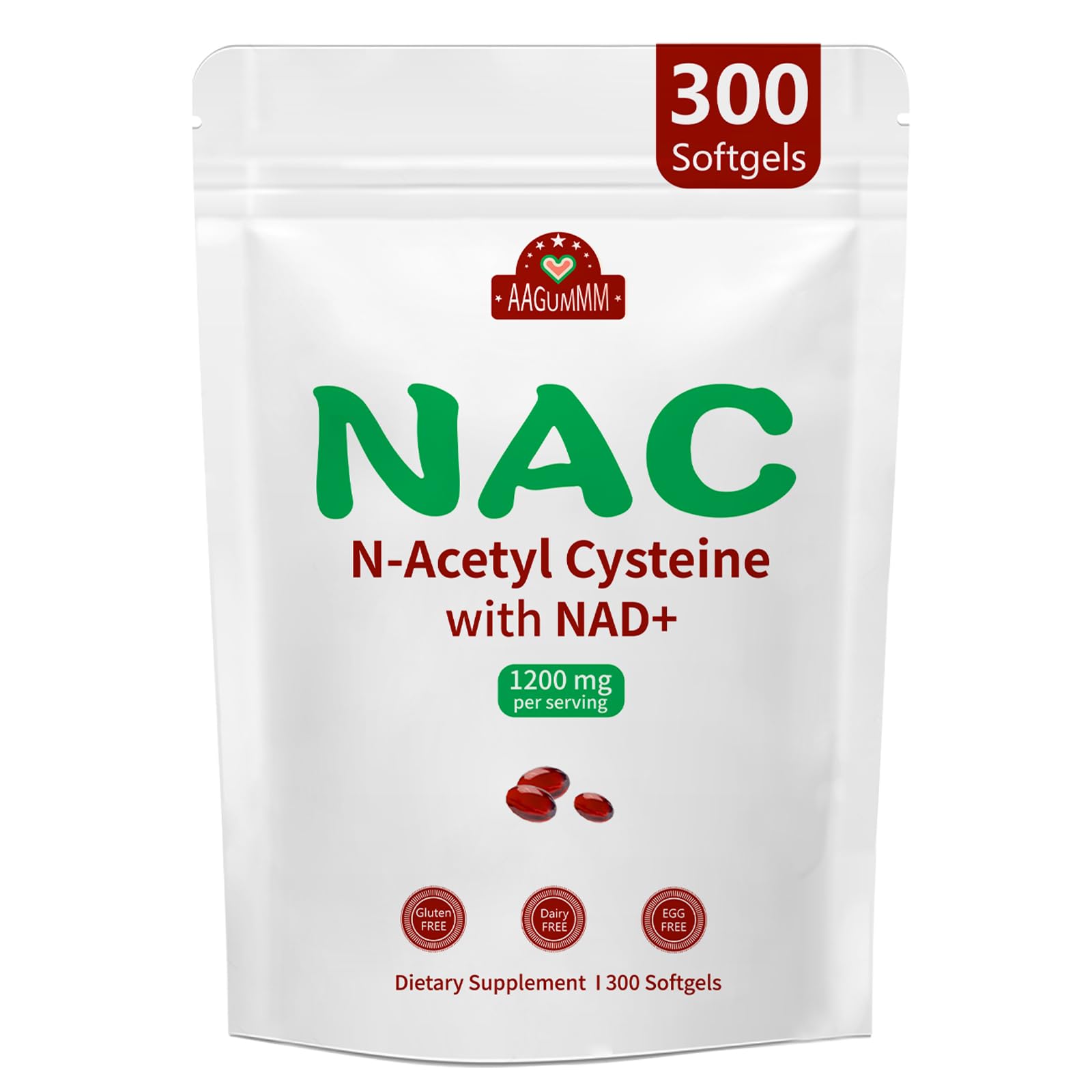 NAC with NAD+ | 300 Softgels | 1200 mg Per Serving | Support Immune
