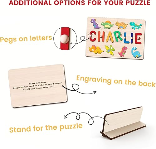 Miniatura 6 de Gowelly Rompecabezas de madera con nombre para niños, regalos de cumpleaños de Navidad para bebés de 1 a 3 años, rompecabezas personalizados para