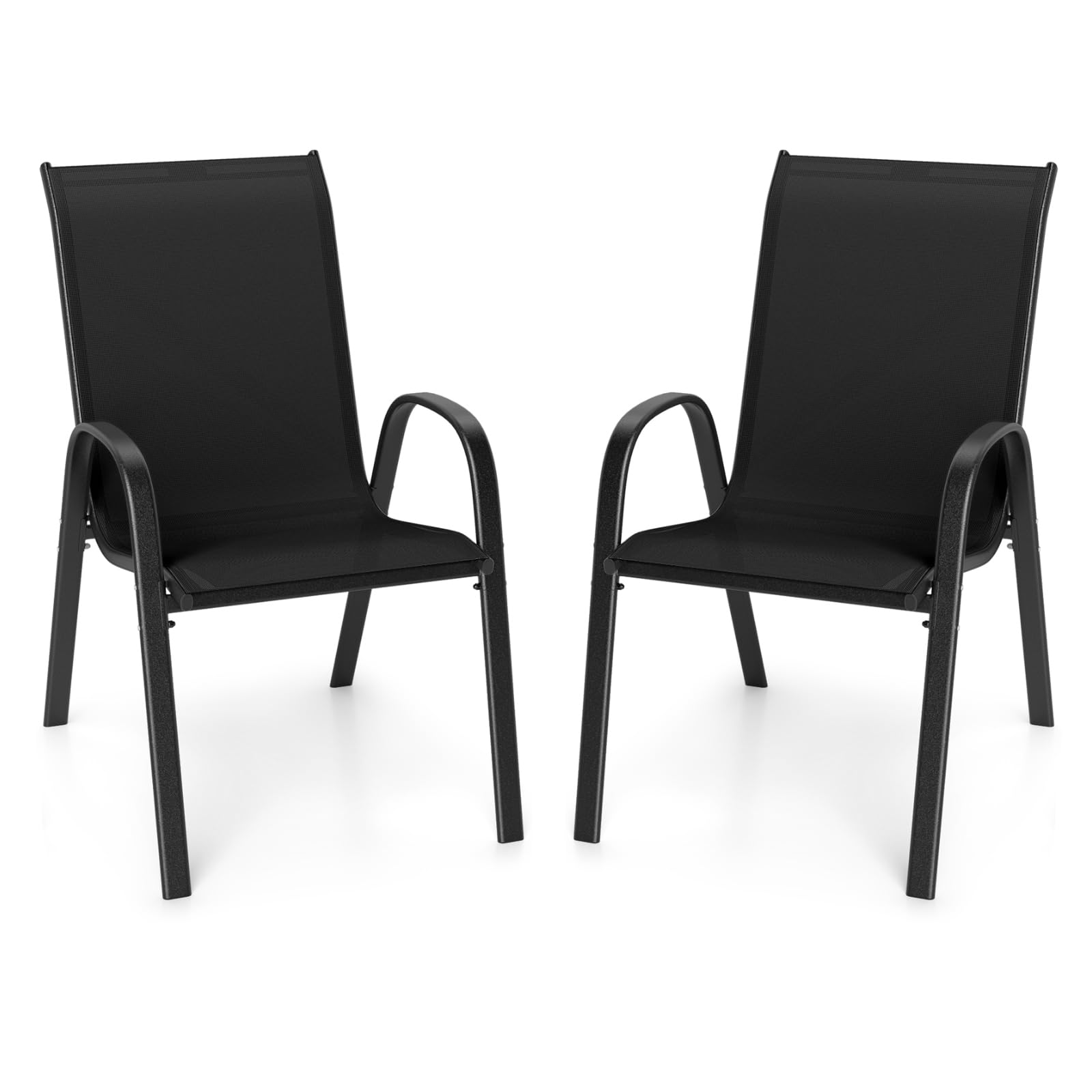 GIANTEX Patio Chairs Set of 2, Stackable Outdoor Dining Chairs with Breathable &amp; Quick-Dry Fabric &amp; Armrests for All Weather, Lawn, Backyard, Poolside,Porch, Deck, 330 LBS Capacity (Black)