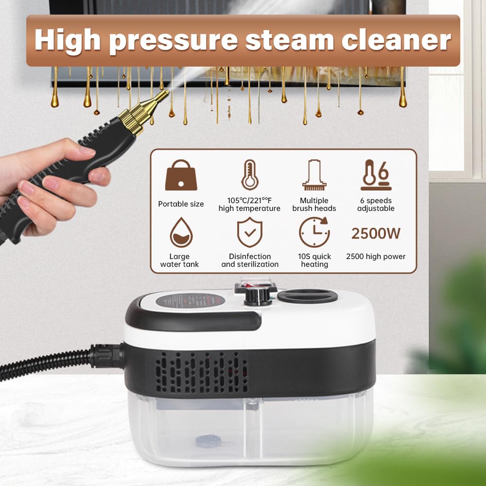 Pulitore a vapore elettrico manuale Steam Cleaner – 2500 W & 1200 ml 5 accessori Pulitore a vapore elettrico manuale Steam Cleaner – 2500 W & 1200 ml 5 accessori