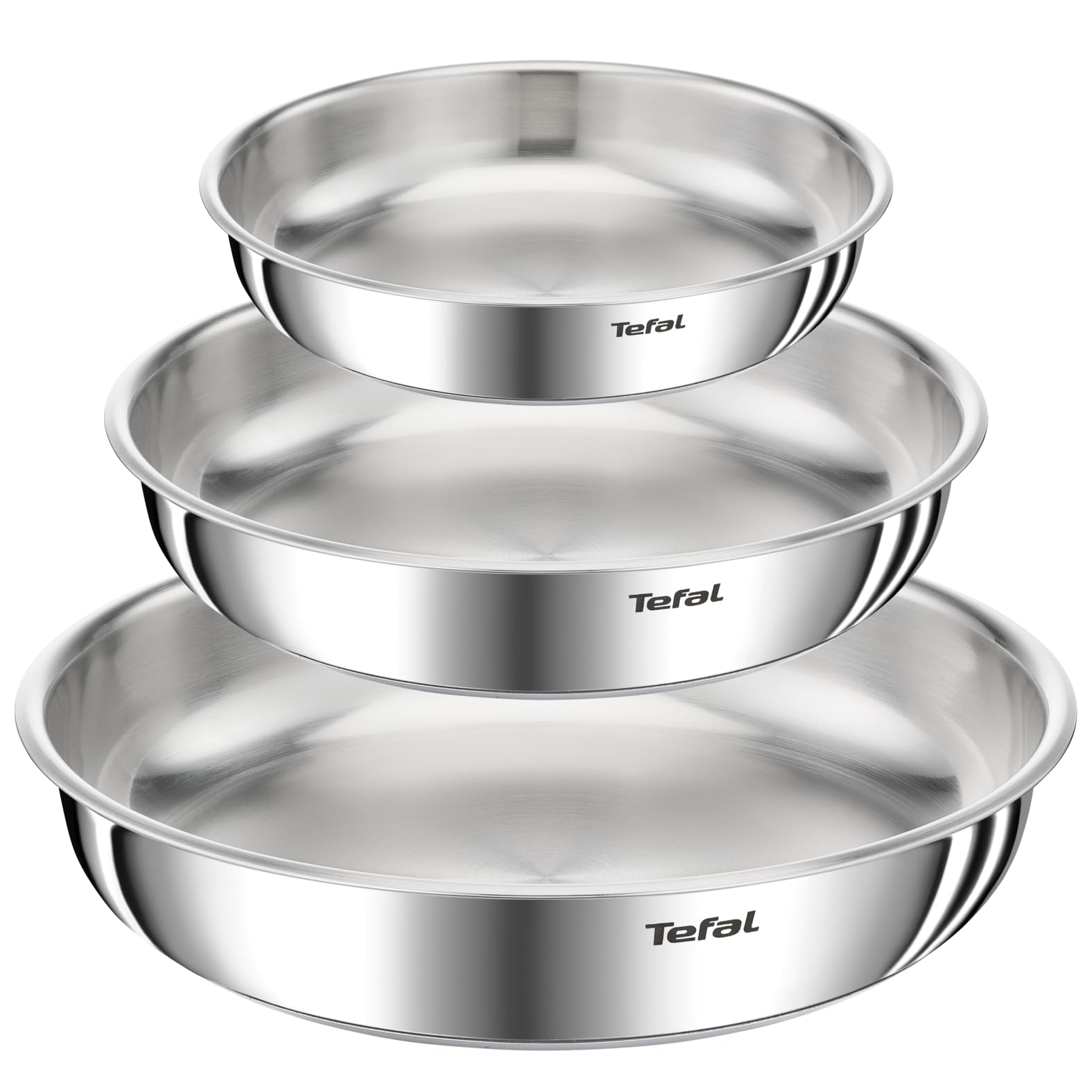 Tefal Ingenio Emotion - Juego de 3 sartenes 22/24/28 cm + Mango Extraíble, Acero Inoxidable, Sin Revestimiento, Apto inducción, horno y lavavajillas