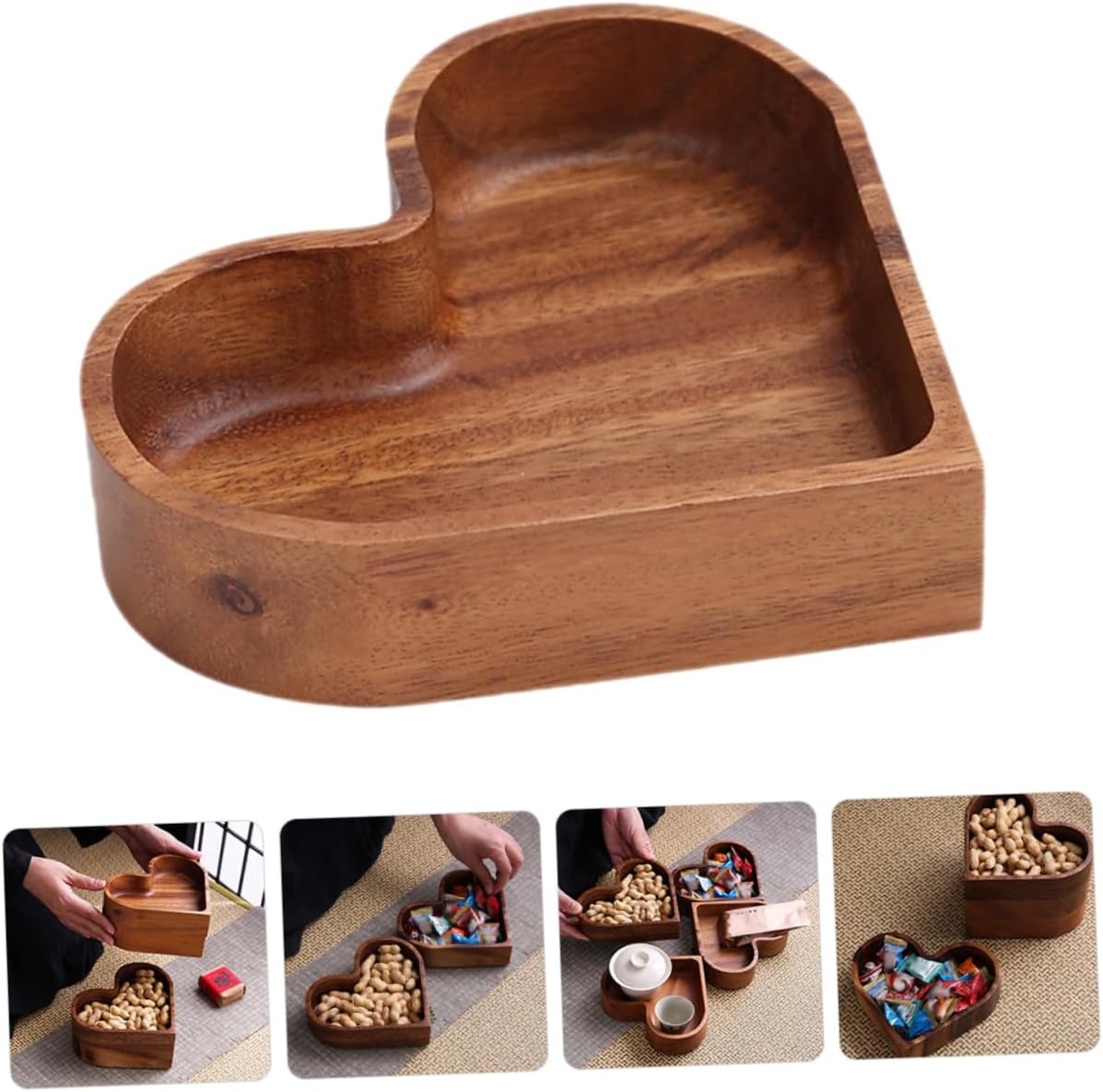 Hemobllo 1pcs Heart Decor Snack Serving Tray Wooden Food Tray Dried Fruit Candy Box Random Color