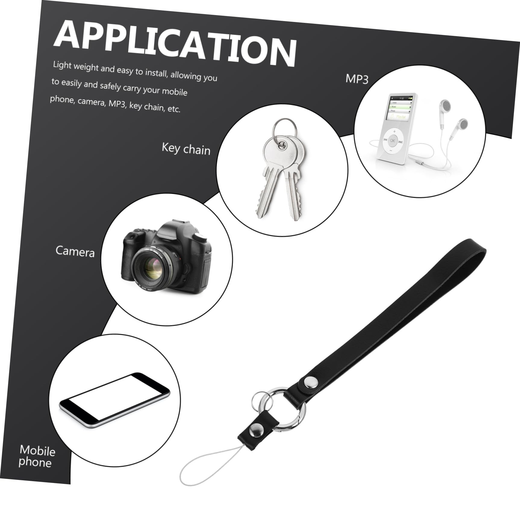 Mobestech Cinturino Polso Cellulare Nero con Anello Finger Ring Tracolla Pratica per Telefono Fotocamera e Accessori Facile da Installare e Staccare