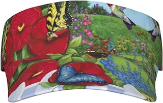 XIXIAN Bird Butterfly Flower Printed Adult Sunscreen Visor Cap Lightweight and Breathable Adult Sun Visor Empty top hat Versatile Outdoor hat Black