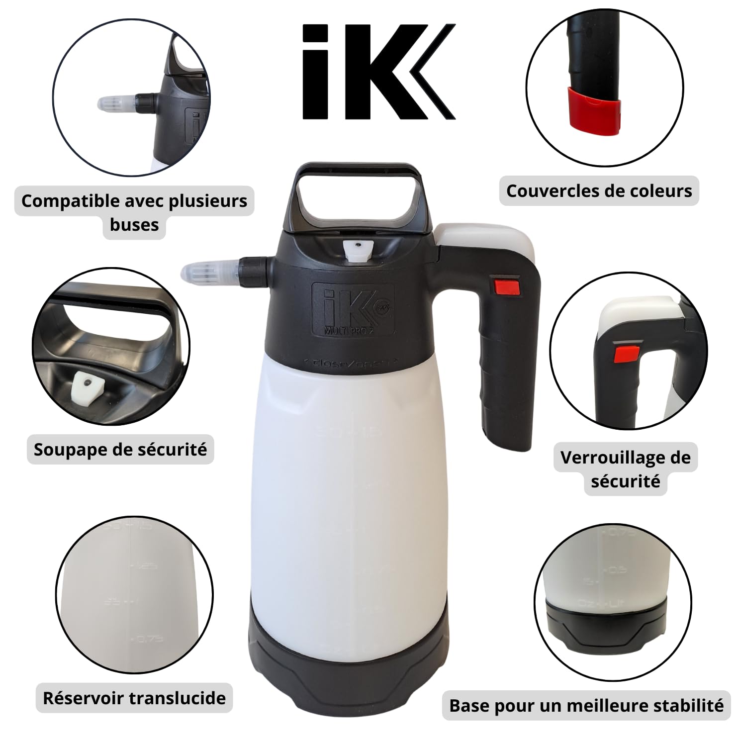 IK Multi Pro 2 360 Pulvérisateur à Pression résistant aux acides Système 360° Réservoir translucide avec indicateur de Niveau Large Bouche de Remplissage Valve de sécurité dépressurisable