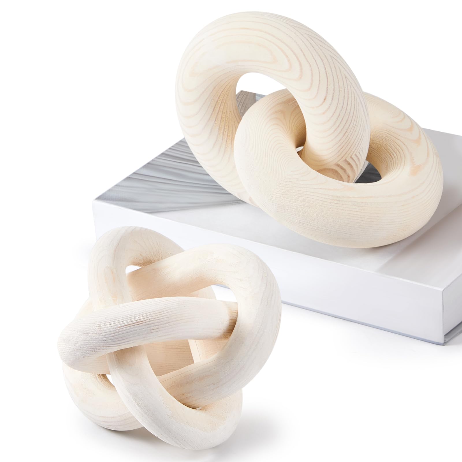 Thyle2 Pcs Wood Chain Link Decor Wood Knot Decor Modern Decorations Home Bookshelf Accessories Coffee Table Decor Items Shelf Decor for Farmhouse Entryway Bedroom Living Room, 2 Link and 3 Link