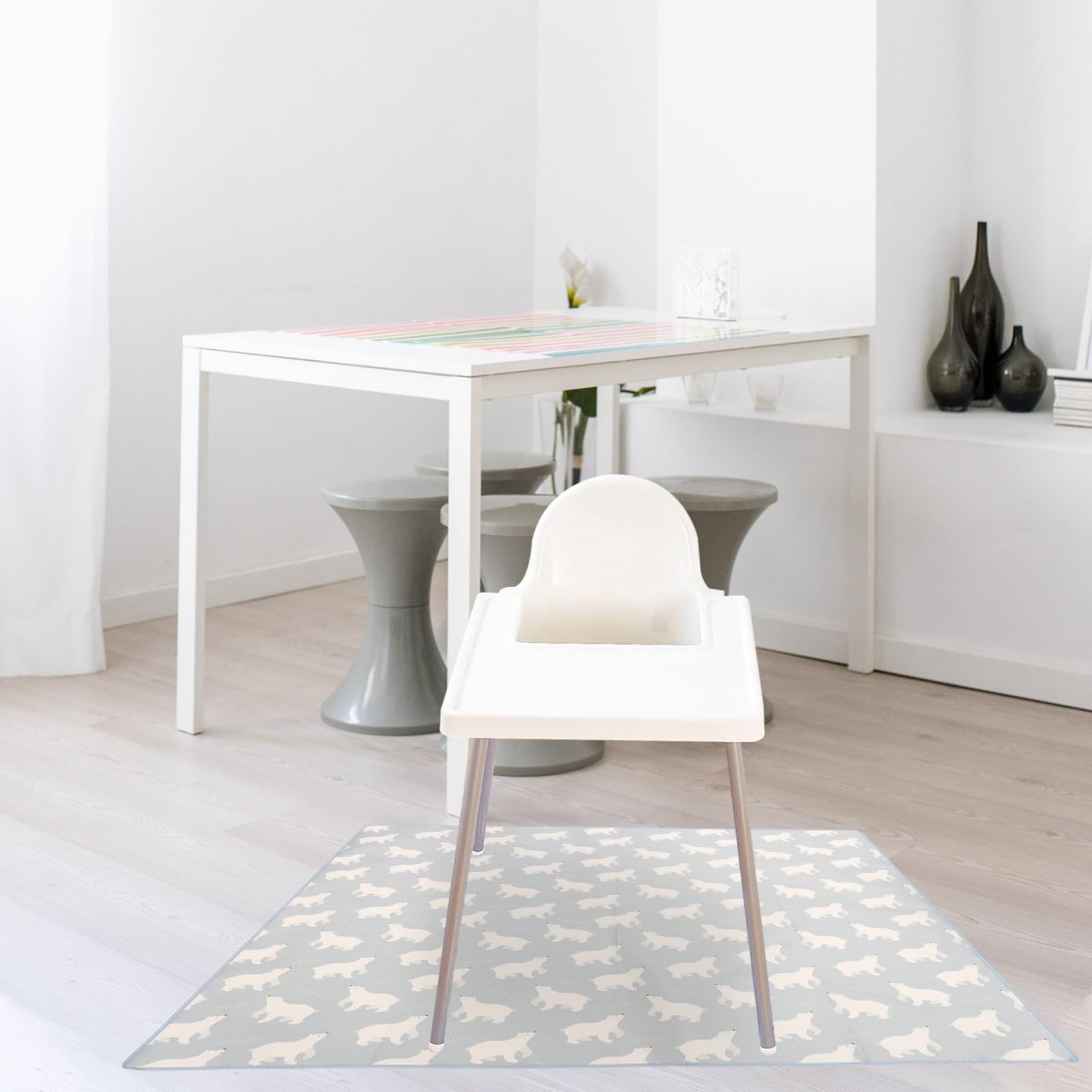 Tapis de Chaise Haute Antidérapant pour Bébé, Polyester Lavable