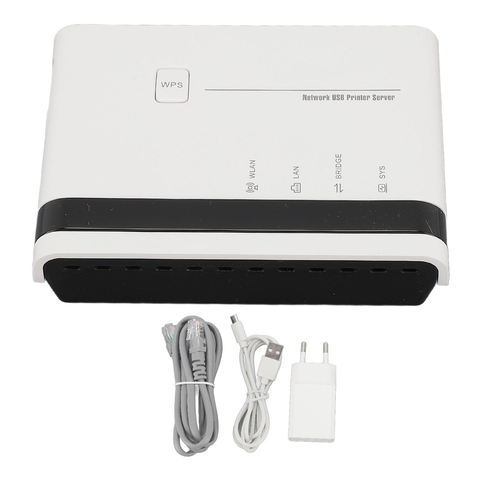 Cuifati Server Stampante USB con 2 Porte 10/100Mbps, Server di Stampa Rete Wireless Cablata per Uffici Domestici 7 8 10 11 OS X (Spina europea)