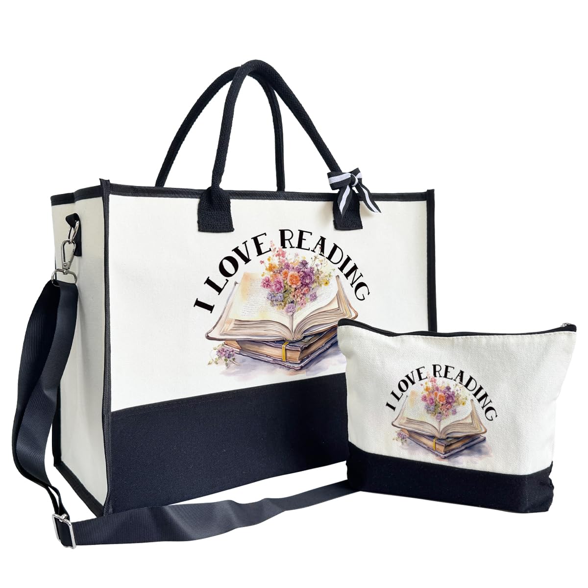 I Love Reading Canvas Tote Bag With Zipper - Women's Birthday Gift & Travel Bag