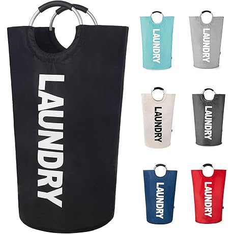90L Large Laundry Basket, Stand-Up, Waterproof, Collapsible with Padded Handles for Laundry...