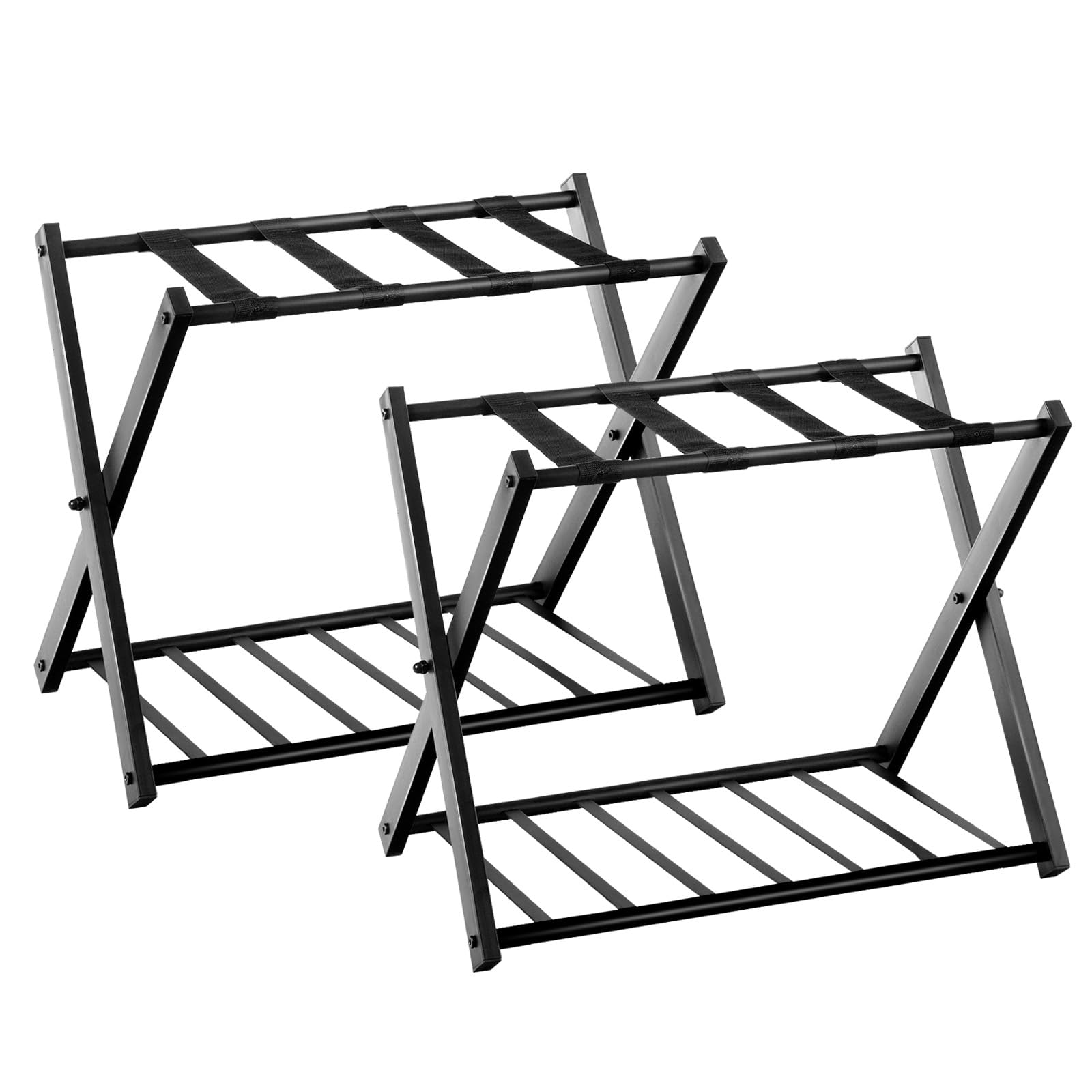 HOMASIS 2 Portavaligie Pieghevole 2 Sgabelli Reggivaligia in Metallo 68 x 43 x 56 Nero