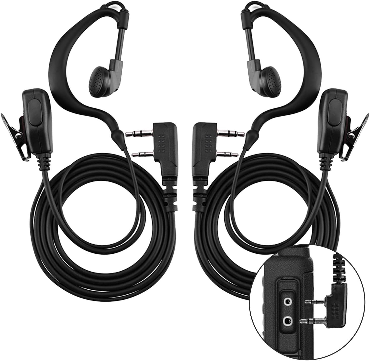 2-Pack Two-Way Radio Earpiece with Mic, Ear Hooks Walkie Talkie Headset Compatible with Kenwood,Baofeng,BTECH,Retevis,Pxton,Wouxun(2-Pin K-Type)
