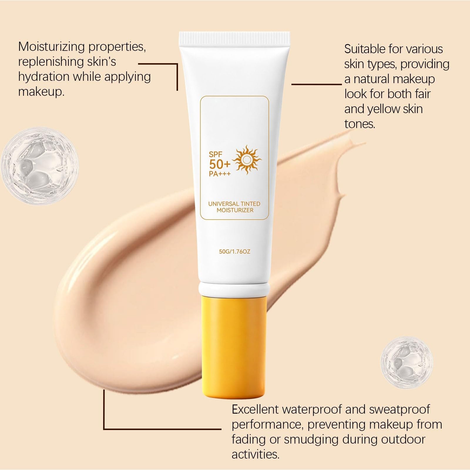 Getönte Sonnencreme fürs Gesicht, universelle getönte Feuchtigkeitscreme, feuchtigkeitsspendende, nicht fettende Sonnencreme mit Breitbandschutz, natürliches Finish (5pcs)
