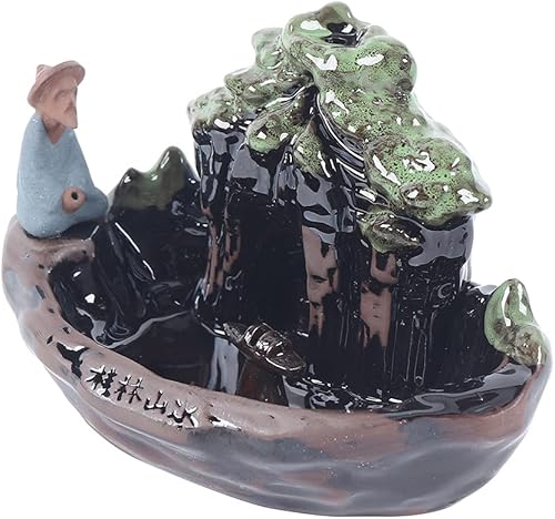 Miniatura 9 de YIYIBYUS Quemador de incienso de reflujo, quemador de cascada de incienso de cerámica, cono de soporte de incensario de humo