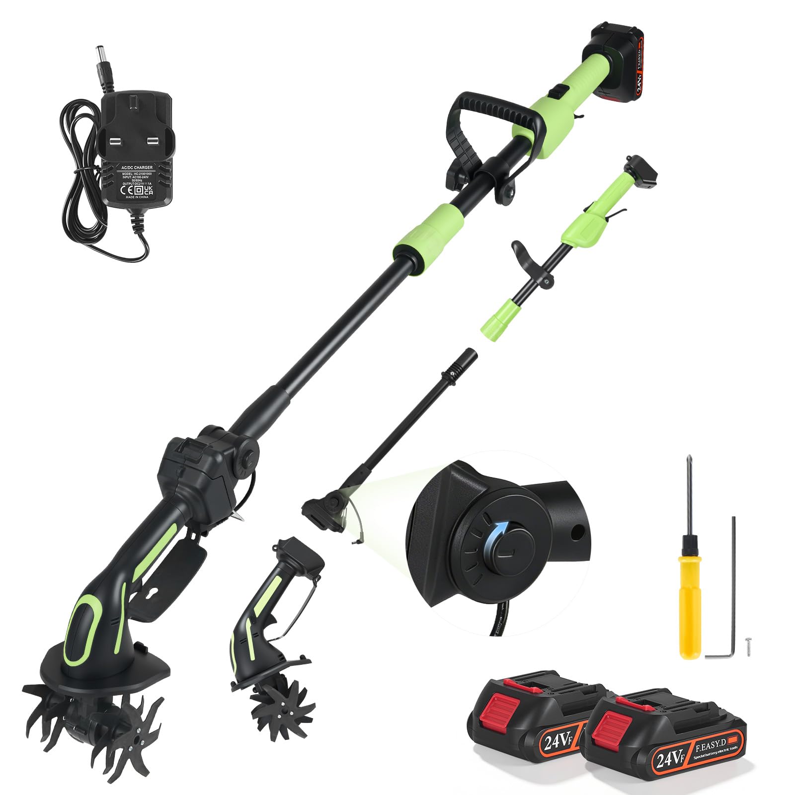 Bodenhacke Elektrisch, 21V Bodenhacke Elektrisch mit 2 Akkus 3000mAh Sternfräse Gartenfräse,10 cm Arbeitstiefe, 10 cm Arbeitsbreite, Gartenfräse Motorhacke für Auflockern, Bearbeiten und Kompostieren